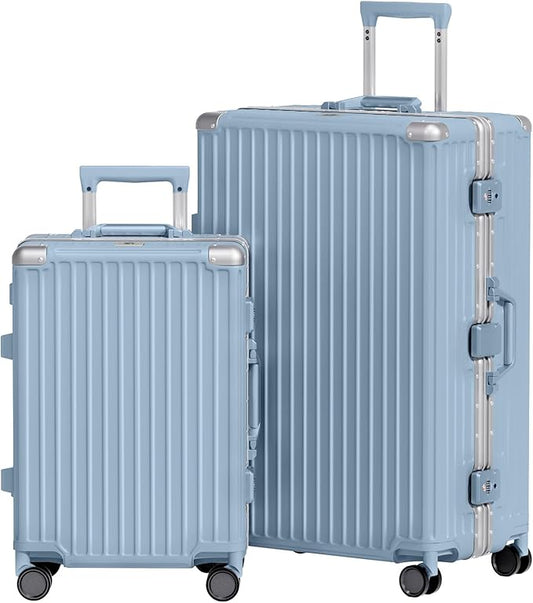 AnyZip Luggage Sets 2 Piece Aluminum Frame Carry On and Checked Suitcase PC ABS Hard Shell TSA Lock No Zipper(Hazeblue, 20/28)