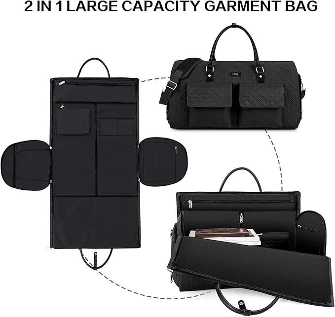 Garment Bag for Travel With Toiletry Bag Convertible Carry On Weekender Bag Large Travel Duffel Bags for Women 2 in 1 Hanging Suitcase Suit Travel Bags for Women & Men 3pcs Set (G-Black)