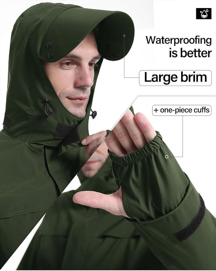 iCreek Rain Suit Waterproof Jacket with Pants 2 Pieces Breathable Lightweight Packable Raincoat with Hooded Rain Gear Unisex