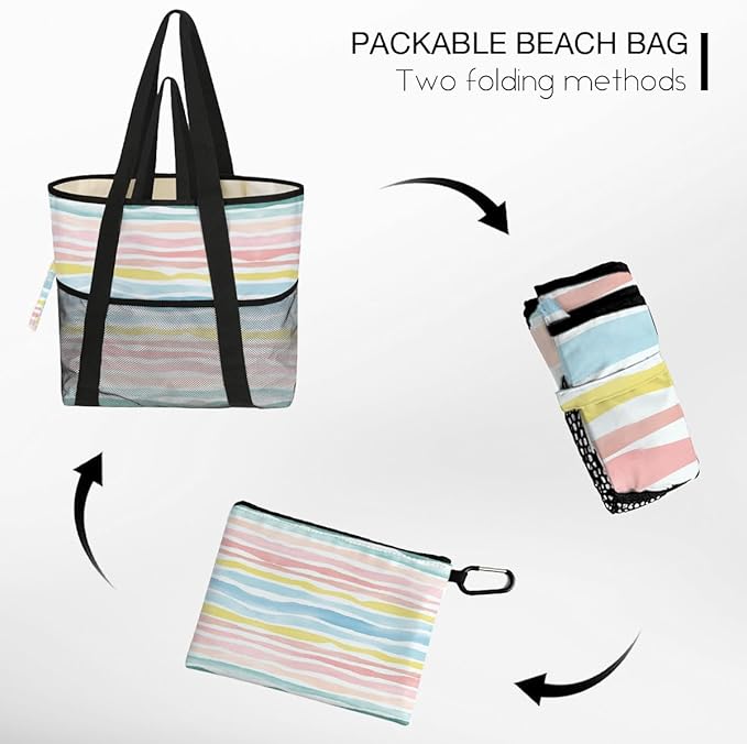 Sandproof Beach Bag with Zipper - 8-Pocket Waterproof Tote for Women & Family | Foldable Travel Swim Bag (Gift-Ready)