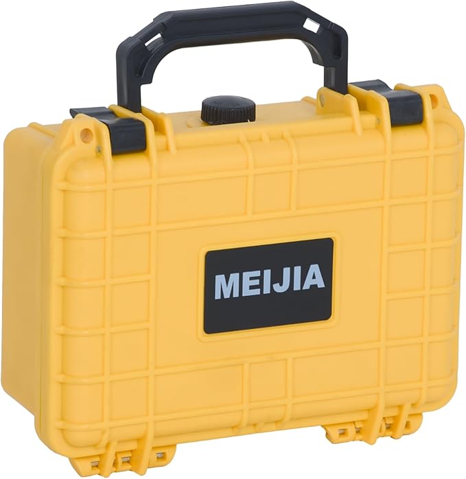 MEIJIA IP67 waterproof hard compact case,Customizable Fit Foam,8.12”x6.56”x 3.56”,Fit Use of Drones, Cameras,Equipments,lens (Yellow)