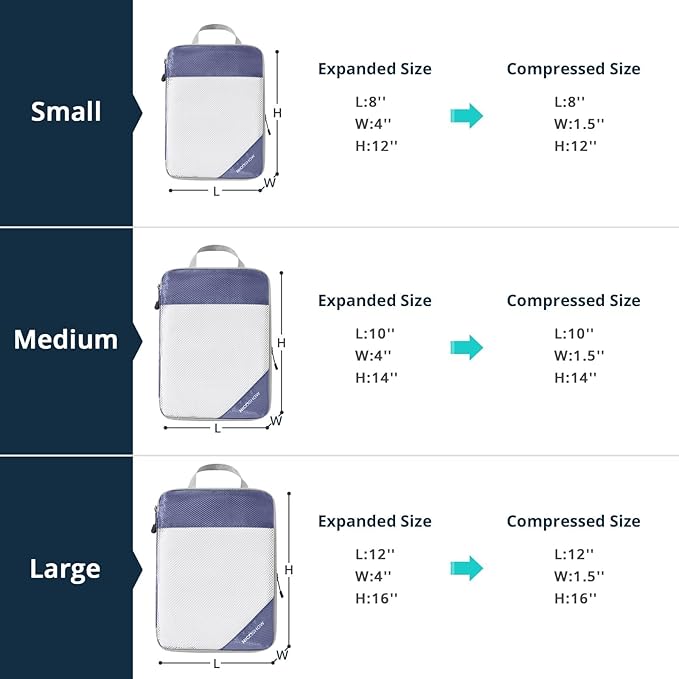 Compression Packing Cubes 3 Set, Compressible Space-Saving Packing Cubes for Travel - Compression Bags, Luggage Organizer, Travel Essentials for Women, Bluish Purple