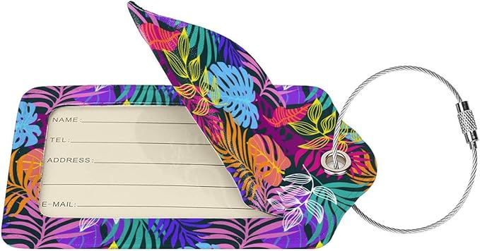 2PC Tropical Leaves Luggage Tags for Travel, Colorful Summer Scenery Suitcase Tag Privacy Name ID Card Quick to Find Out Travel Bag Labels for Holiday Honeymoon Wedding