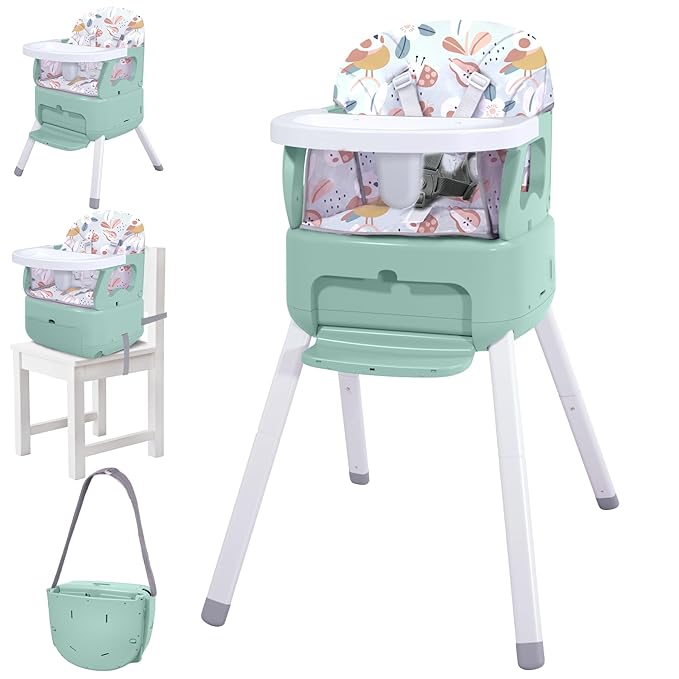 4 in 1 Portable Baby Highchair Convertible Highchair for Babies and Toddlers - Foldable Carry Small Box, High Chair, Infant Booster Seat, Dining Chair, Easy to Carry and Store(Green)