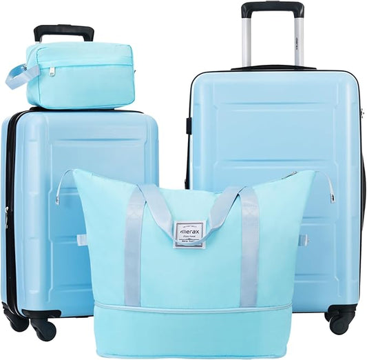 Merax Luggage Set 2 Piece Suitcase Sets with Spinner Wheel,Lightweight Hardside Expandable Travel Laggage with TSA Lock,Suitcase with Travel Bag(20"/24",Baby Blue)