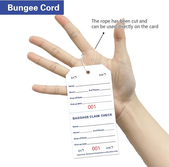 1000 Baggage Claim Check Tags with Transfer Tape on Back, 4 3/4 x 2 3/8 Hotel Luggage ID Tags Numbering from 001 to 1000, Baggage Identification for Hotel Suitcase Motel Bag