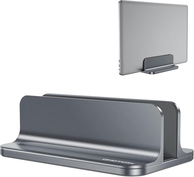 OMOTON Vertical Laptop Stand Holder, Desktop Aluminum MacBook Stand with Adjustable Dock Size, Fits All MacBook, Surface, Chromebook and Gaming Laptops (Up to 17.3 inches), Gray