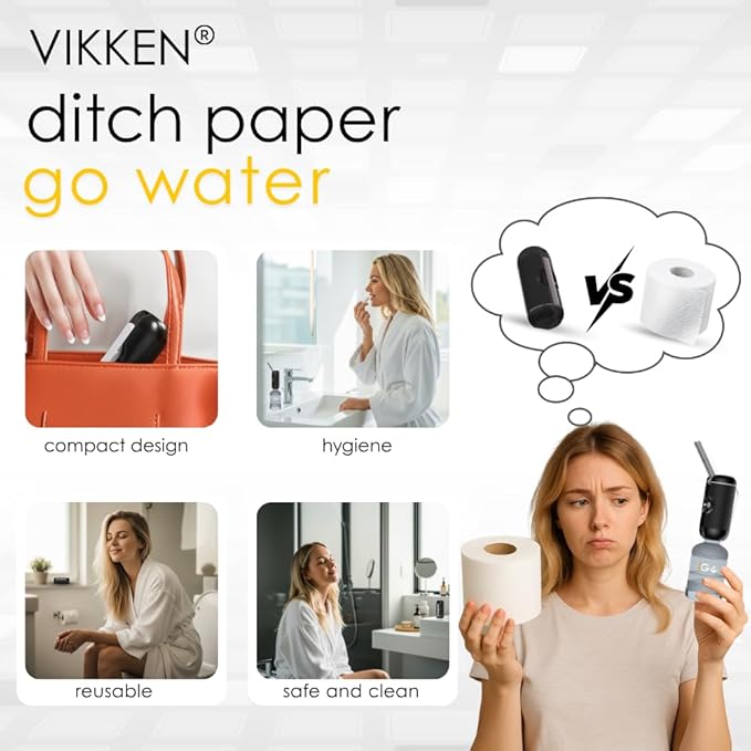 VIKKEN® 250ml iGo X Portable Travel Bidet USB-Type C Rechargeable Electric Mobile Handheld Ultra Strong Water Spray Personal Hygiene Self Care for Women & Men