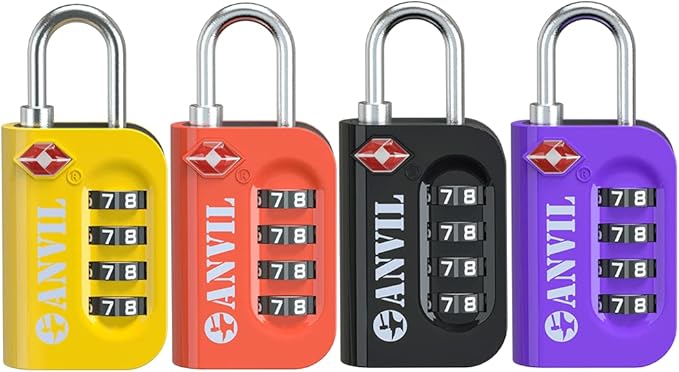ANVIL TSA Approved Luggage Lock - 4 Digit Combination, 10,000 Combinations, Easy-Read Password Window, Travel Lock for Suitcases, Backpacks, Gym & Student Lockers, Baggage