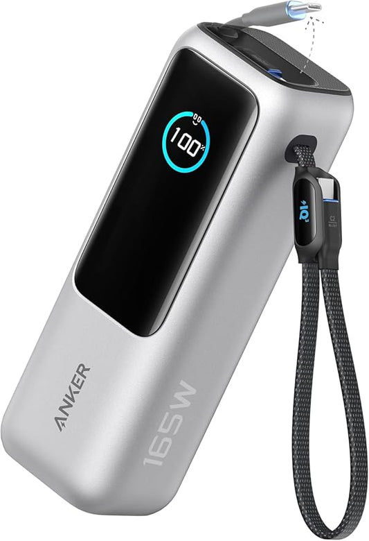 Anker Laptop Power Bank, 25,000mAh Portable Charger with Triple 100W USB-C Ports, Built-in and Retractable Cables, for iPhone 16/15 Series, MacBook, Samsung, and More (Flight-Approved)