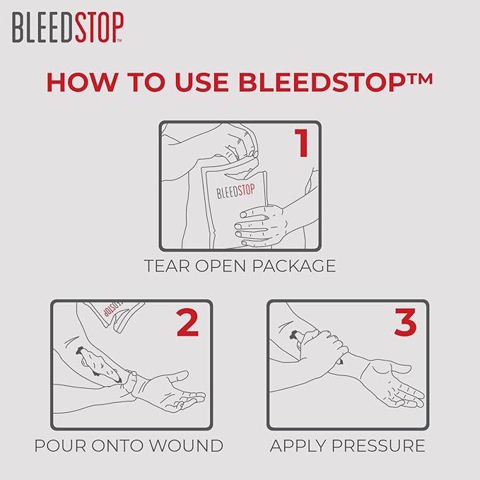 BleedStop First Aid Powder for Blood Clotting, Trauma Kit, Blood Thinner Patients, Camping Safety, and Survival Equipment for Moderate to Severe Bleeding Wounds or Nosebleeds 150 Gram