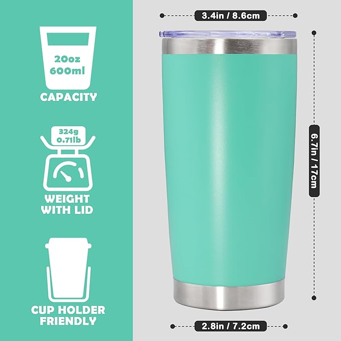 20oz Tumbler Bulk Stainless Steel Tumbler Cup with Lid Vacuum Insulated Double Wall Travel Mug, Durable Powder Coated Travel Coffee Tumbler Mug for Hot & Cold Drinks, Light Blue,12 Pack