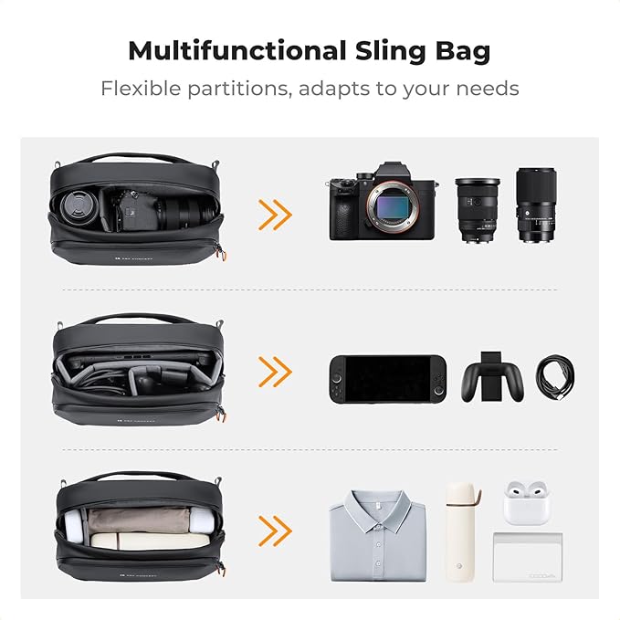 K&F CONCEPT Storage Sling Bag, Vlog Photography Camera HandBag, Portable Carrying Case for Switch 2/Steam Deck/DJI Osmo Pocket 3/Mobile 7P/GoPro/Insta360 Action Cameras & Digital Accessories