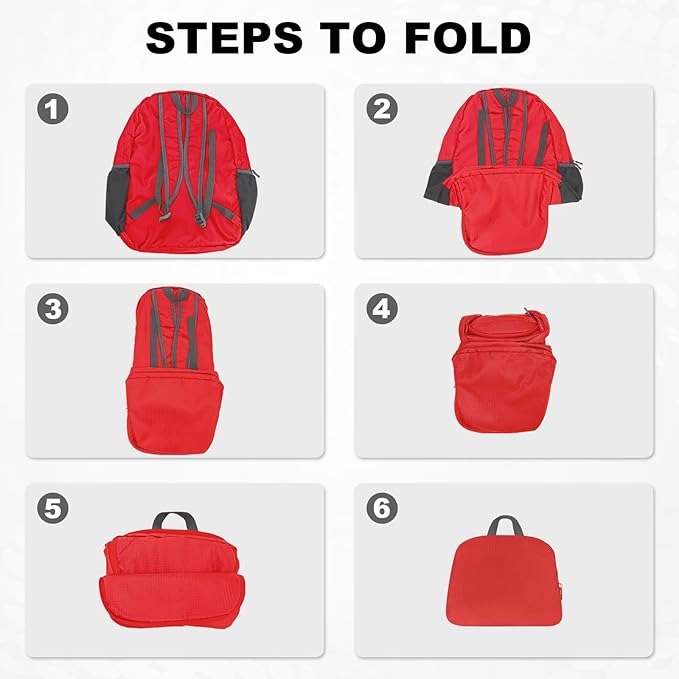 HOLYLUCK 20L lightweight packable Hiking Daypack Foldable Backpack for Men Women Small Travel Outdoor Foldable Shoulder Bag-red