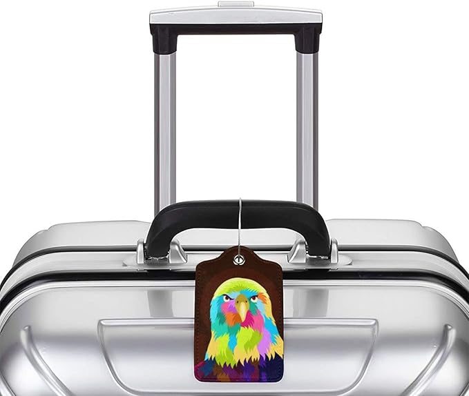 2-Pack Eagle Luggage Tags for Suitcases, Leather Bird Pattern Colorful Animal Baggage Tag with Loop, Cool Luggage Identifiers Name ID Card Cover Travel Bag Labels Set