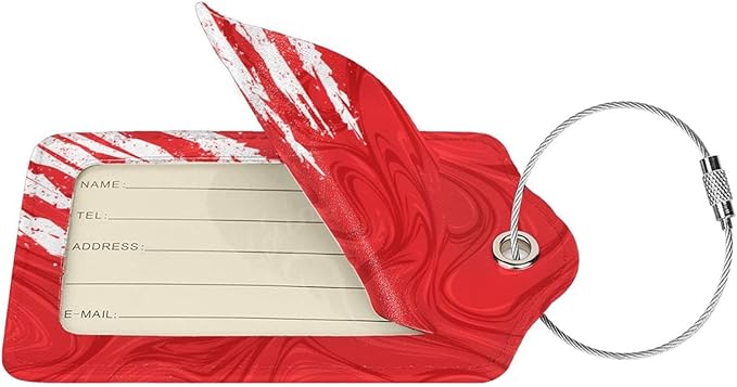 2-Pack Artistic Red Luggage Tags for Suitcases, Leather Art Abstract Style Baggage Tag with Loop, Cool White Scratches Bag Tags Private Name ID Labels for Women Girl Men Boys Travel Baggage Suitcase