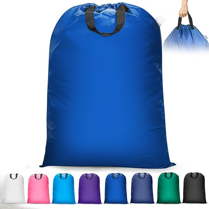 Extra Large Laundry Bag With Handles, Heavy Duty, Travel Laundry Bag for Dirty Clothes, 28" x 40" (Blue)