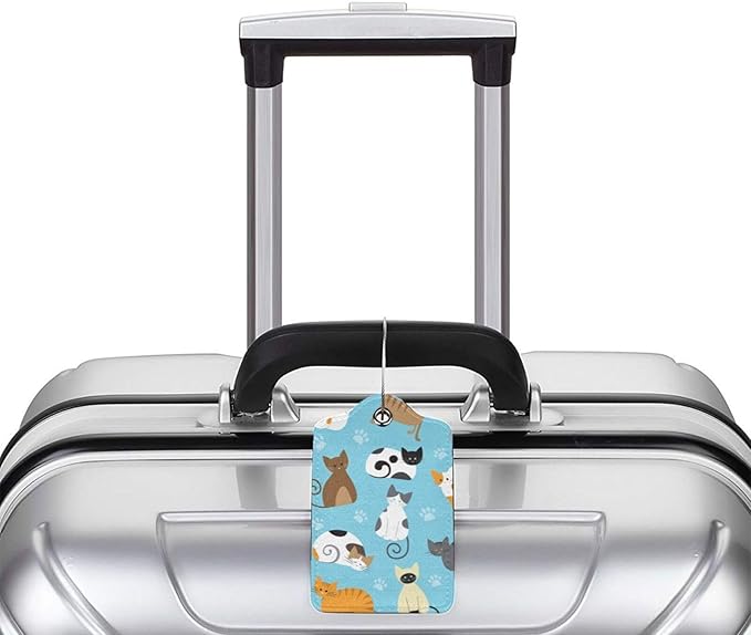 2 Pcs Cute Cat Luggage Tag for Suitcase, Animal Cat Party Decorations Supplies Gift Women Men Boy Girl, Steel Loop with Privacy Cover ID Label