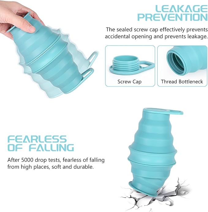 Nefeeko Collapsible Water Bottle,17oz(500ml) Reuseable BPA Free Silicone Foldable Water Bottles for Travel Gym Camping Hiking, Portable Leak Proof Sports Water Bottle with Carabiner