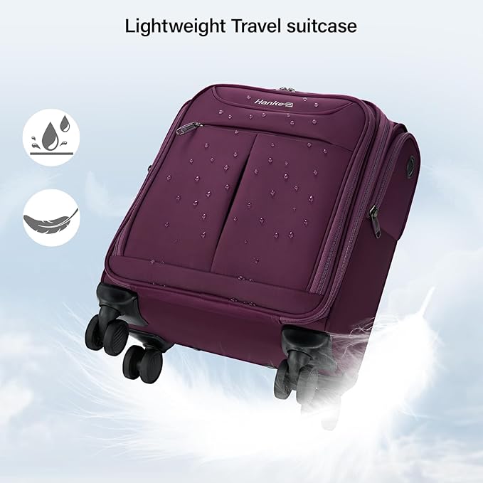 Hanke Underseat Carry On Luggage with Wheels, Lightweight Small Suitcase Airline Approved 16 Inch Softside Personal Item Travel Bag for Women Men, Compact Under Seat Luggage with Spinner Wheels,Purple