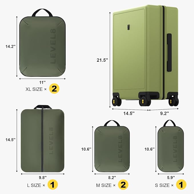 LEVEL8 Carry on Luggage Airline Approved, Small Carry on Suitcases with Wheels, Lightweight Hardside Textured Luggage for Travel, Tsa Approved, 20-Inch, Pickle Green