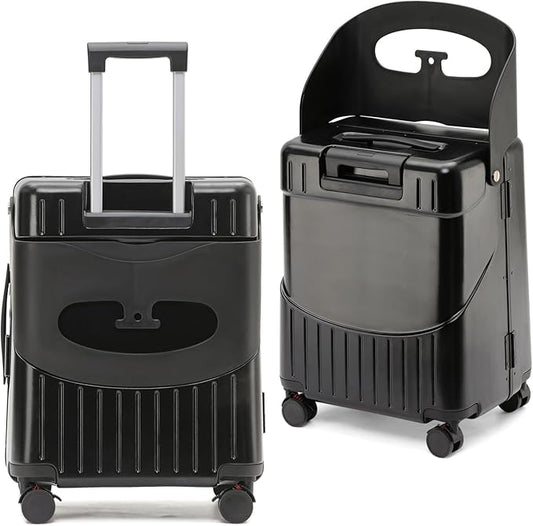 20-Inch Ride-On Suitcase for Kids & Adults – TSA-Approved Underseat Carry-On Luggage with 360° Wheels, Built-In Seat & Safety Belt – Lightweight Durable Spinner Suitcase for Airplane Travel Fits Ages