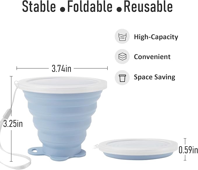 JBER Silicone Collapsible Travel Cup, 4 Pack Silicone Folding Camping Cup with Lids Expandable Drinking Cup for Outdoor Hiking Travel (Olive & Pink & Green & Blue)