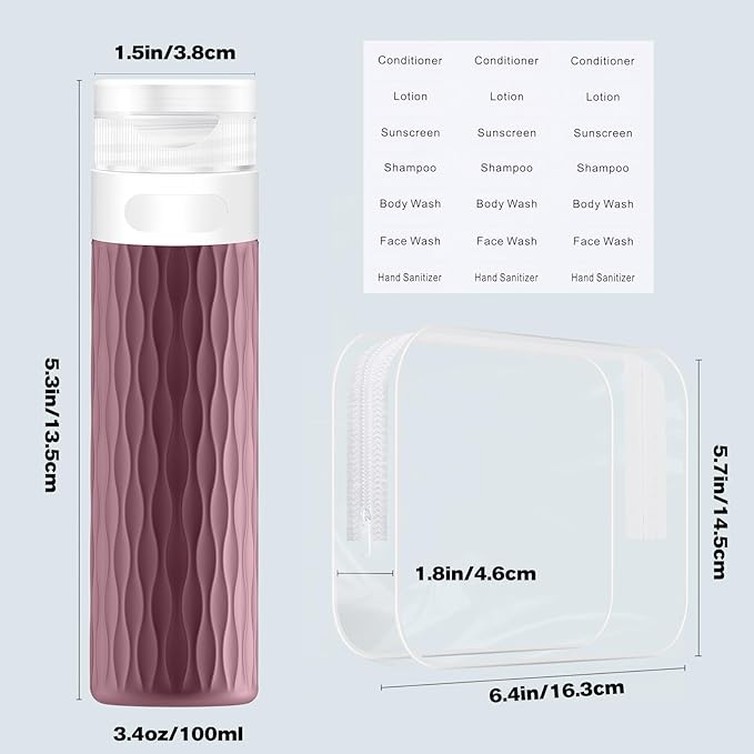 Travel Bottles for Toiletries, TSA Approved 3.4oz Travel Size Containers, BPA Free Leak Proof Silicone Traveling Bottles, Refillable Travel Essentials Kits for Shampoo Conditioner(4 Pack)-B