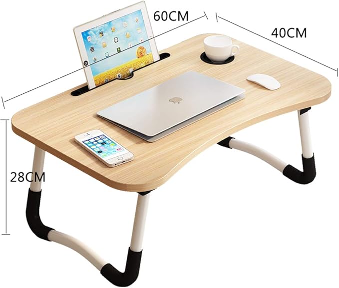 Lap Desk with Storage Drawer, Holders for Cup and Tablet, Laptop Bed Tray Table with Foldable Legs, Laptop Bed Stand, Portable Standing Table for Sofa Couch Floor (23", Walnut)