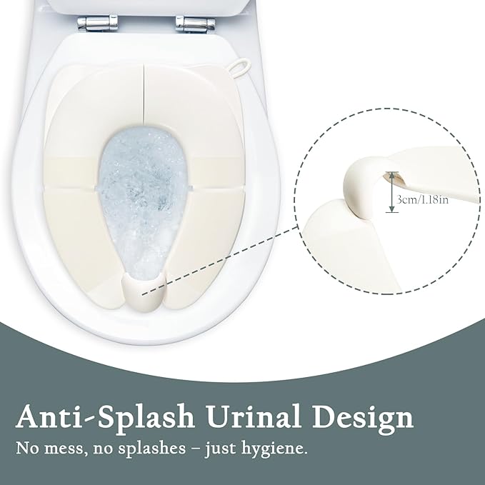 Kids Foldable Toilet Seat with Storage Bag - Training Urine Anti-Slip Toilet Seat Cover with Splash Guard for Children Toddlers, Portable & Travel-Friendly Easy Clean Universal Fit-White