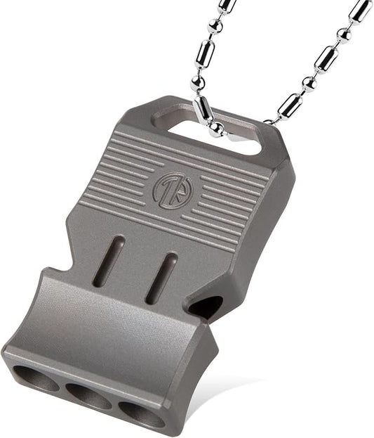 TACRAY Titanium Emergency Survival Whistle, Portable Necklace Whistle, Loud Whistle up to 120~130db, Good for Life Saving, Hiking, Camping, and Pet Training