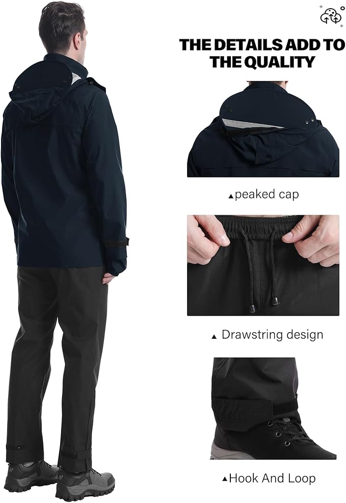 iCreek Rain Suit Waterproof Jacket with Pants 2 Pieces Breathable Lightweight Packable Raincoat with Hooded Rain Gear Unisex
