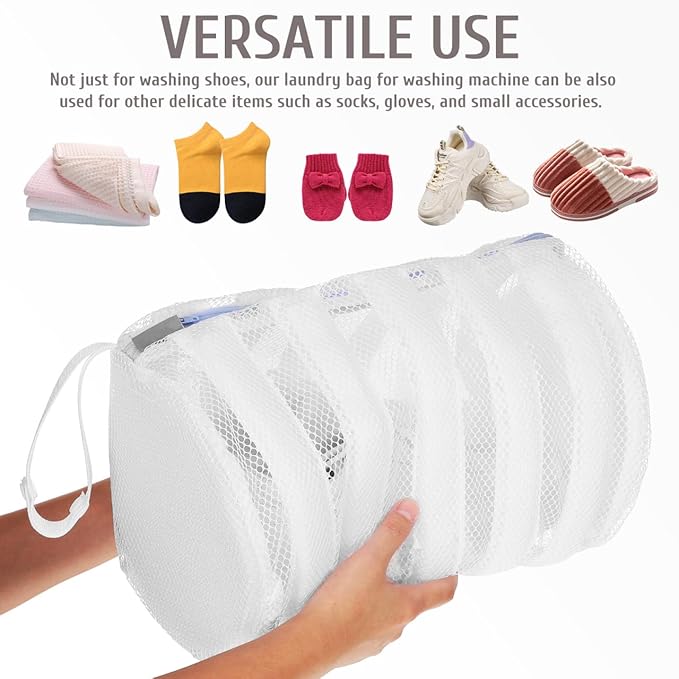Mesh Shoe Laundry Bag with Stretcher for Washer and Dryer - Reusable Cleaning Bag Protects Shoes and Washing Machine, Ideal for Sneaker Cleaning and Storage