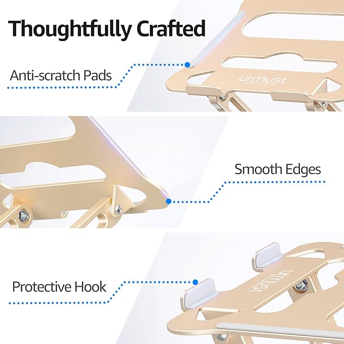 Urmust Laptop Notebook Stand Holder Adjustable Ultrabook Stand Riser Portable Compatible with MacBook Air Pro HP Dell XPS Lenovo All laptops 10-15.6"(Light Gold)
