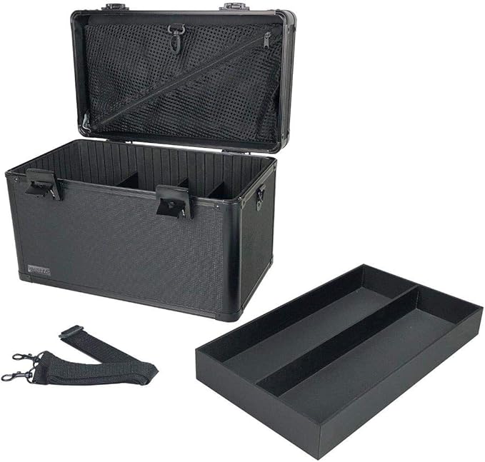 Vaultz Portable Safe Box - 14 L x 9.12 H x 8.5 Inch Large Storage Box with Lock, Mesh Pocket & Adjustable Compartments for Cash, Documents and Valuables - Tactical Black