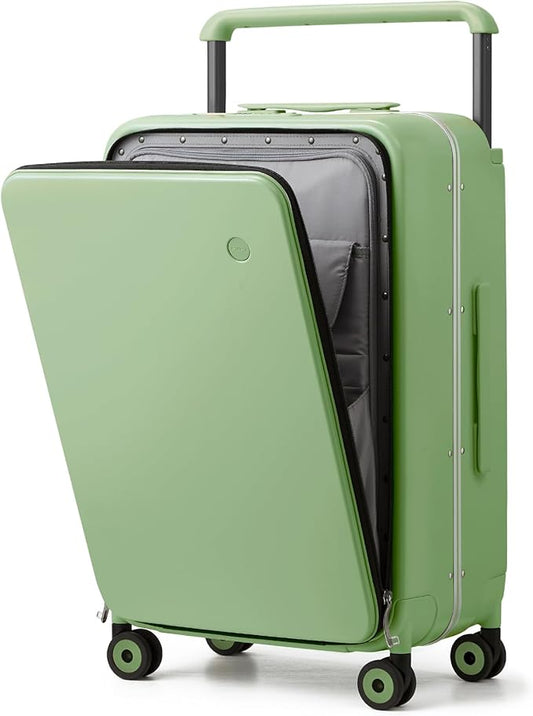 mixi Checked Luggage Wide Handle Luxury Design Rolling Travel Suitcase PC Hardside with Aluminum Frame Hollow Spinner Wheels, with Cover, 24 inch, Avocado Green