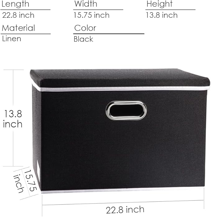 PRANDOM Extra Large Collapsible Storage Bins with Lids [3-Pack] Linen Fabric Foldable Storage Baskets Boxes Organizer Containers Cube with Cover for Bedroom Closet Office Nursery (22.8x15.7x13.8)