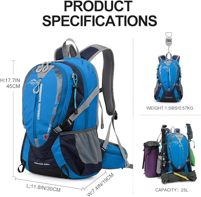 INOXTO Small Hiking Backpack with 2L Water Bladder and Rain Cover, 25L Hydration Daypack for Travel, Cycling, Camping, Outdoor