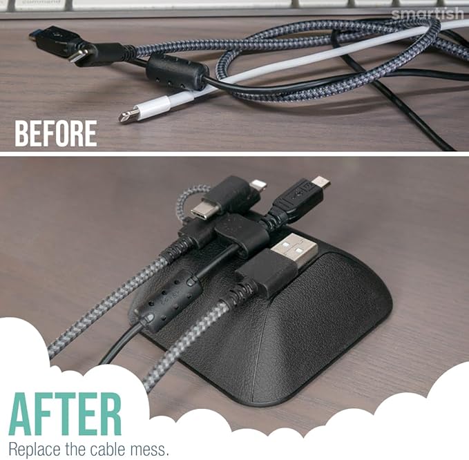 Smartish® Magnetic Cord Holder - Cable Wrangler Organizer with Magnet Clips for Charger Management on Desktop, Nightstand, or Side Table for All Cables, USB-C, Lightning Cables - Black Tie Affair