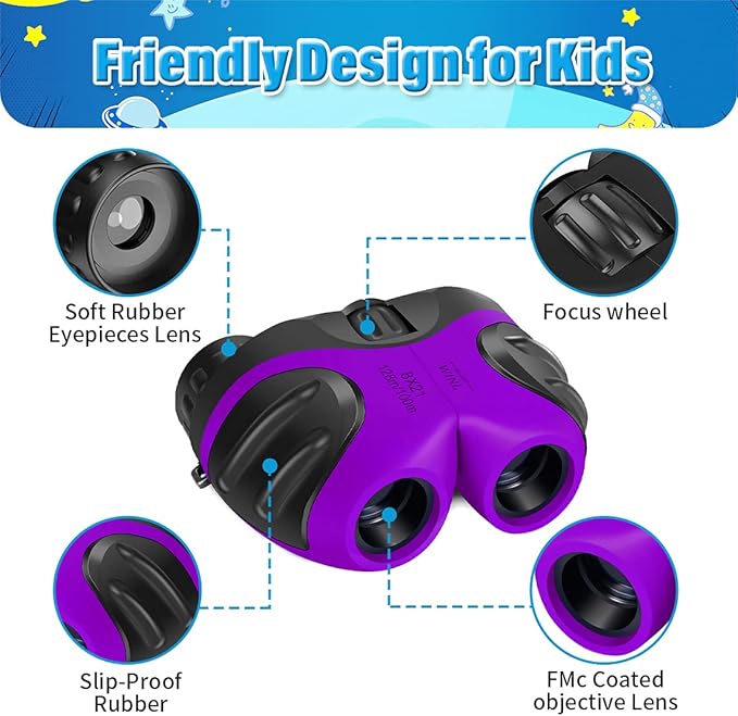 3-8 Years Old Girl Easter Gifts, VNVDFLM Compact Binoculars for Kids Yard Toys, for Girls Age 4-10 to Watching Birds, Telescope Gifts for 10 Years Old Boys to Wildlife (Purple)