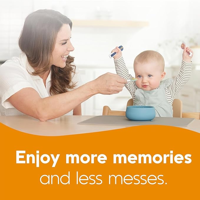 NumNum Baby Spoons Set, Baby Essentials Pre-Spoon GOOtensils for 6+ Months, First Stage Self-Feeding Spoons for Baby Led Weaning (BLW), Silicone Toddler Utensils, BPA-Free, 2 Pack Blue/Orange