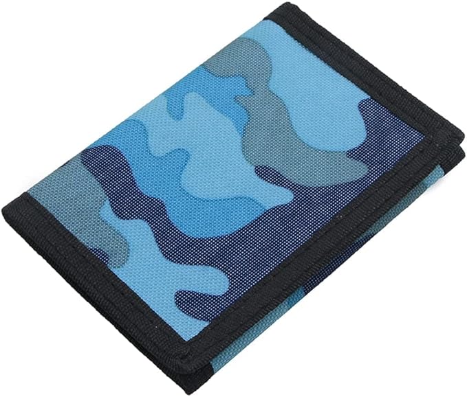 NEICY RFID Blocking Canvas Wallet for Men and Women - Camo Trifold Outdoor Sports Wallets with Magic Sticker for Teen Kids (Camo Blue)