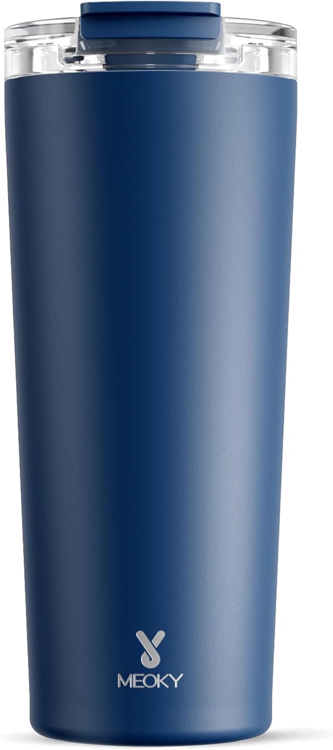 Meoky 24 oz Travel Coffee Mug with Leak-proof Lid, Stainless Steel Insulated Coffee Tumbler, Keeps Hot for 8 Hours or Cold for 24 Hours, Fits in Car Cup Holder (Sea)