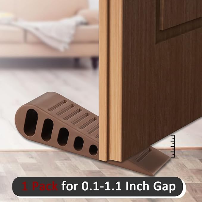 JQK Rubber Door Stopper Wedge, Bronze 3 Pack Soft TPR Premium Door Stops for Bottom of Heavy Duty Door on Tile, Concrete, Carpet, Wooden Floor, DSB61-ORB-P3