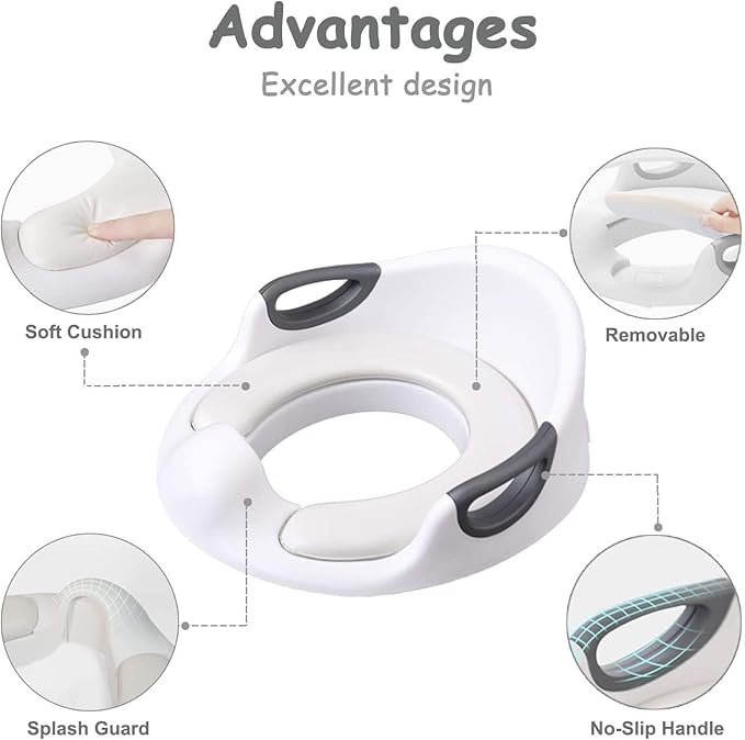 Potty Training Seat for Boys Girls Kids Toddlers Toilet Training Seat Potty Seat for Baby with Detachable Soft Cushion Sturdy Handle and Backrest (White)