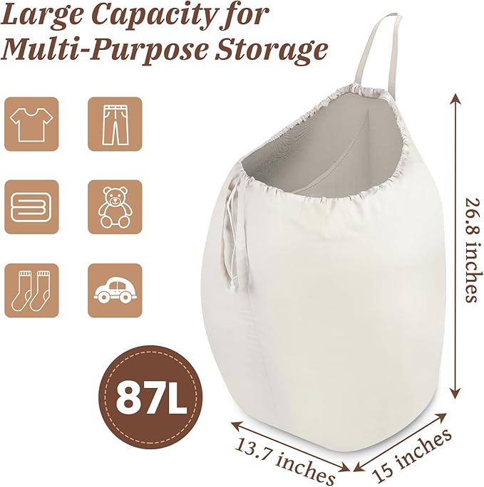 MCleanPin 87L Washable Laundry Bag with Handles, Travel Laundry Bag with Build in Divider, Beige with Divider