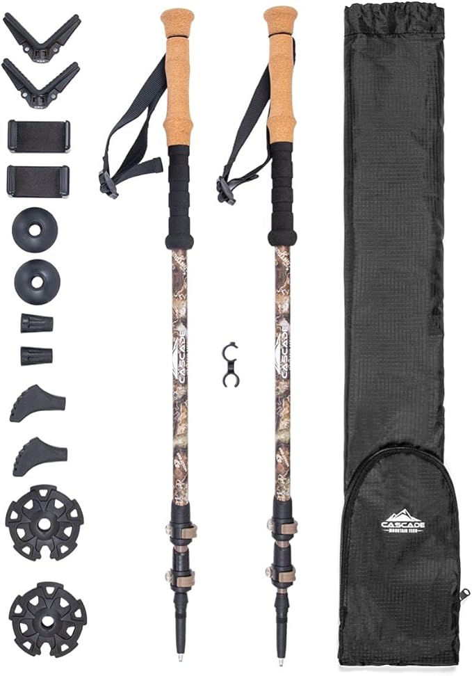 Cascade Mountain Tech Trekking Poles - Carbon Fiber Monopod Walking or Hiking Sticks with with Accessories Mount and Adjustable Quick Locks