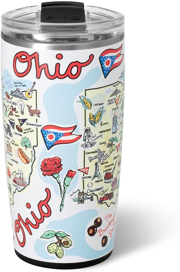 Swig Life 22oz Travel Mug, Insulated Tumbler with Handle and Lid, Travel Coffee Mug, Cup Holder Friendly, Stainless Steel 22 oz Tumbler, Reusable Insulated with Lid (Ohio)
