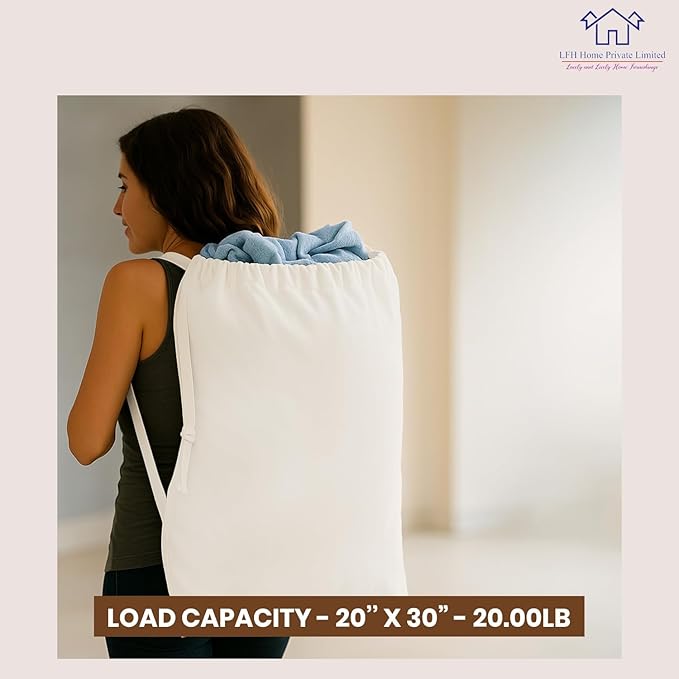 LFH Home Cotton Canvas Large Laundry Bag with Handle, Heavy Duty Drawstring Closure Washable Laundry Bags, School Travel, Home, Hotel, College Dorm, Organizer Sack, Toy Clothes 20x30 (Pack of 6)-White