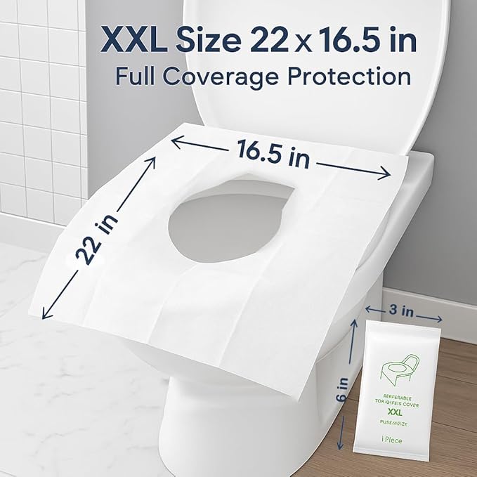 Individually Wrapped XXL Toilet Seat Covers Disposable Flushable for Travel (30 Pack), Full Coverage Paper Liners for Kids & Adults